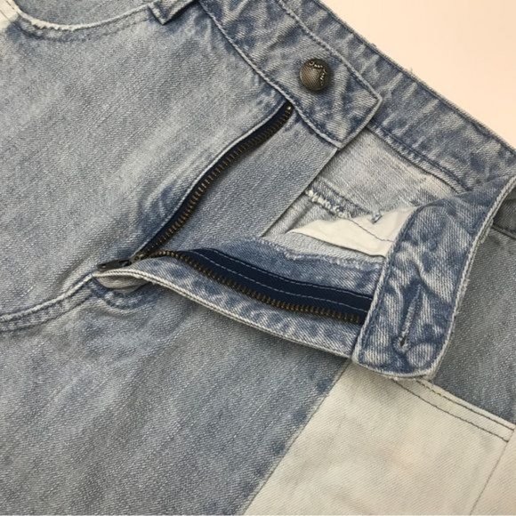 Free People Distressed Deconstructed Two-Tone Denim Mini Skirt Size 4 - Picture 12 of 14